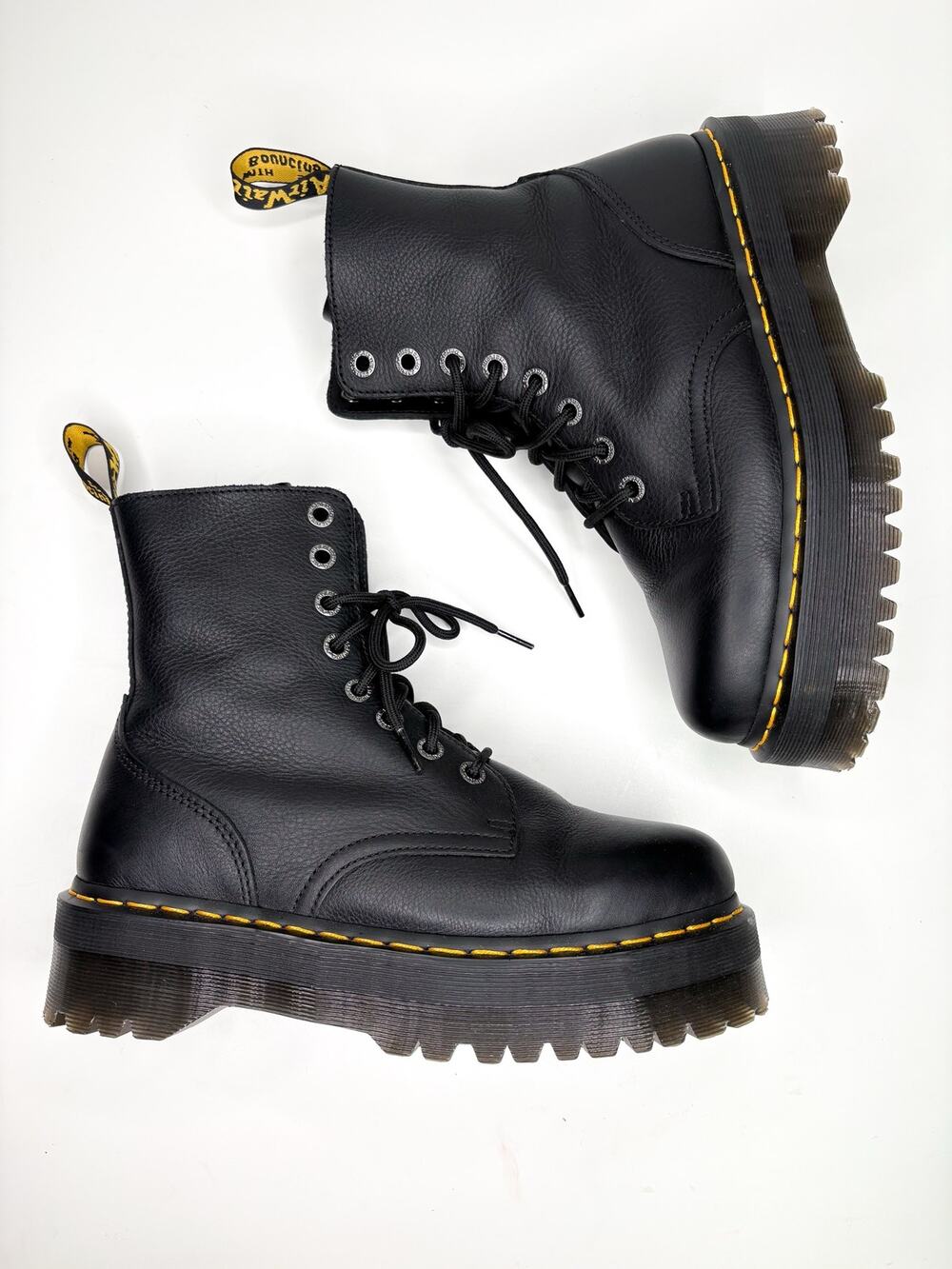 Dr. Martens Jadon III Platform Combat Boots Black Pima Leather Womens 10 Mens 9